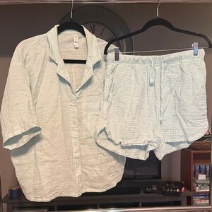 stars above Light Mint Cotton Button-Front Pajama Top & Shorts Set